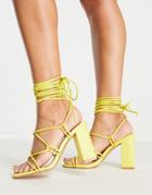 Simmi London Tie Ankle Block Heeled Sandals In Yellow