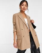 Selected Femme Wool Double Breasted Blazer In Tan-brown