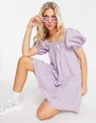 Influence Puff Sleeve Cotton Poplin Mini Dress In Lilac Polka Dot-purple