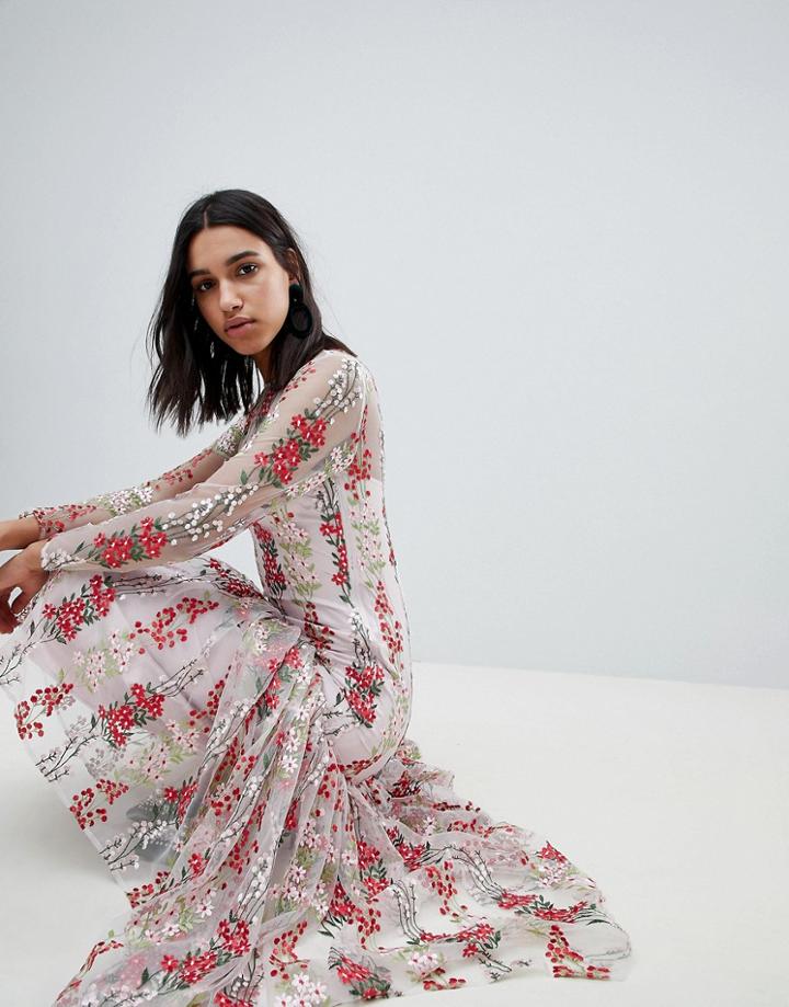Asos Edition Floral Embroidered Drop Waist Maxi Dress - Multi