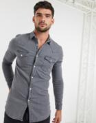 Asos Design Skinny Fit Western Denim Shirt In Gray-grey