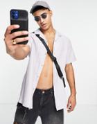 Asos Design Relaxed Linen Shirt With Revere Collar In Lilac-purple
