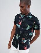 Ted Baker Slim Short Sleeve Shirt In Flamingo Print - Navy