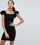 Vesper Pencil Dress With Origami Ruffle Sleeve - Black