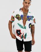 Asos Design Relaxed Fit Floral Shirt In White - White