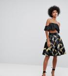 Horrockses Structured Satin Midi Skirt In Giraffe Print - Multi