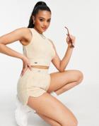Aria Cove Terry Sleeveless Matching Crop Top In Oatmeal-neutral
