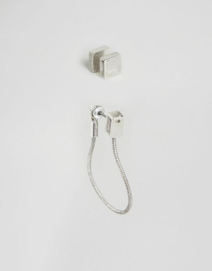 Asos Plug Earring Pack With Drop Chain Detail - Silver