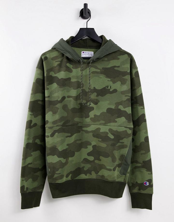 Champion Small Logo Hoodie In Camo-green