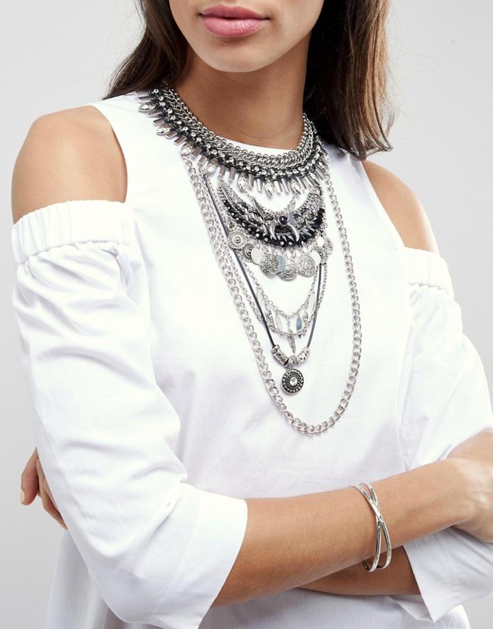 Aldo Layered Chain Choker Necklace - Silver