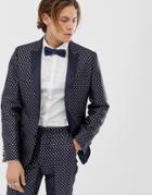 Asos Design Skinny Tuxedo Prom Suit Jacket In Navy Diamond Jacquard - Navy
