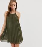 Asos Design Mini Trapeze Pleat Dress - Green