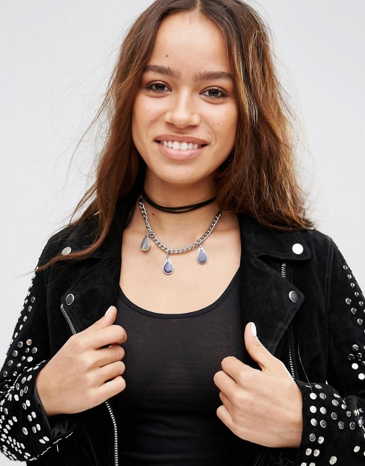 Asos Open Spike Wrap Choker Necklace - Black