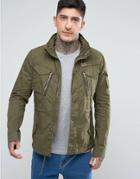 Schott Squad Military Overshirt Jacket Concealed Hood In Khaki - Green