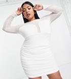 In The Style Plus X Liberty Exclusive Mesh Insert Ruched Mini Body-conscious Dress In White