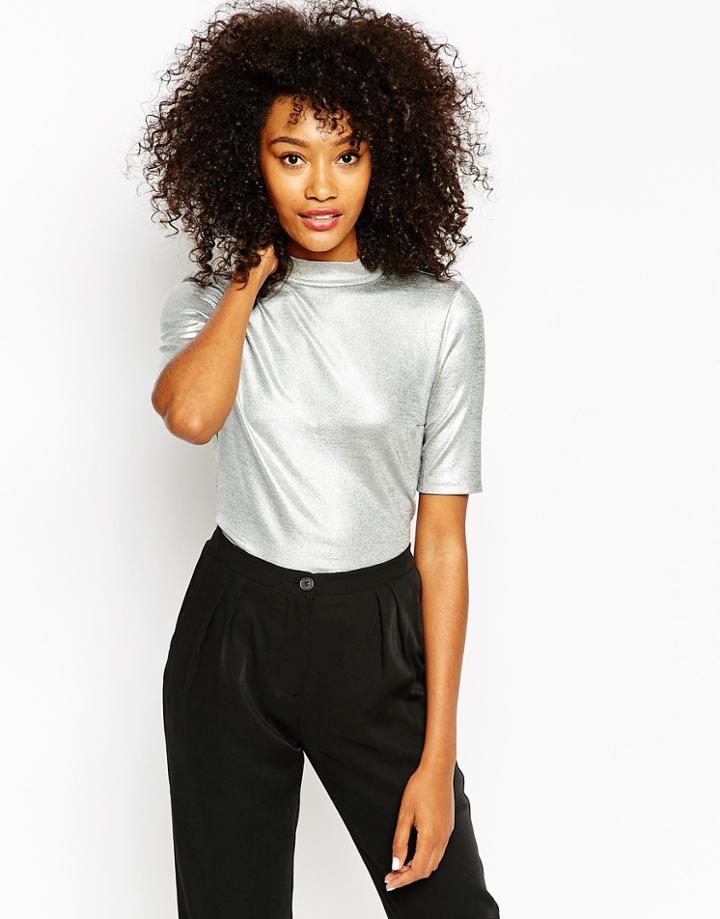 Monki Leila Silver Top - Silver