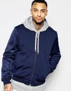Asos Bomber Jacket With Mesh Sleeve In Navy - Navy