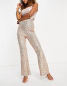Jaded Rose Wide Leg Coordinating Pants In Rose Gold Sequin-pink