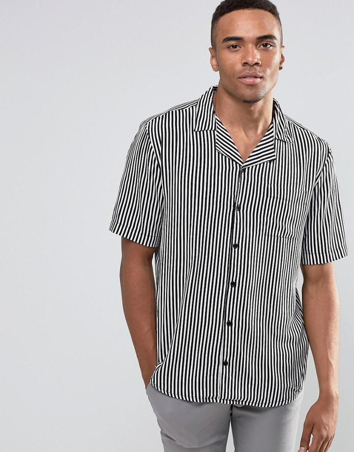 New Look Striped Shirt With Revere Collar In Black & White In Regular