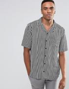 New Look Striped Shirt With Revere Collar In Black & White In Regular