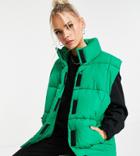 Asos Design Petite Puffer Vest In Green