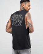 Asos Longline Sleeveless T-shirt With Front & Back Print - Black