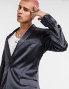 Asos Design Super Skinny Blazer In Black High Shine Satin