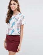 Liquorish Cartoon Cactus Print Crop Top - Multi