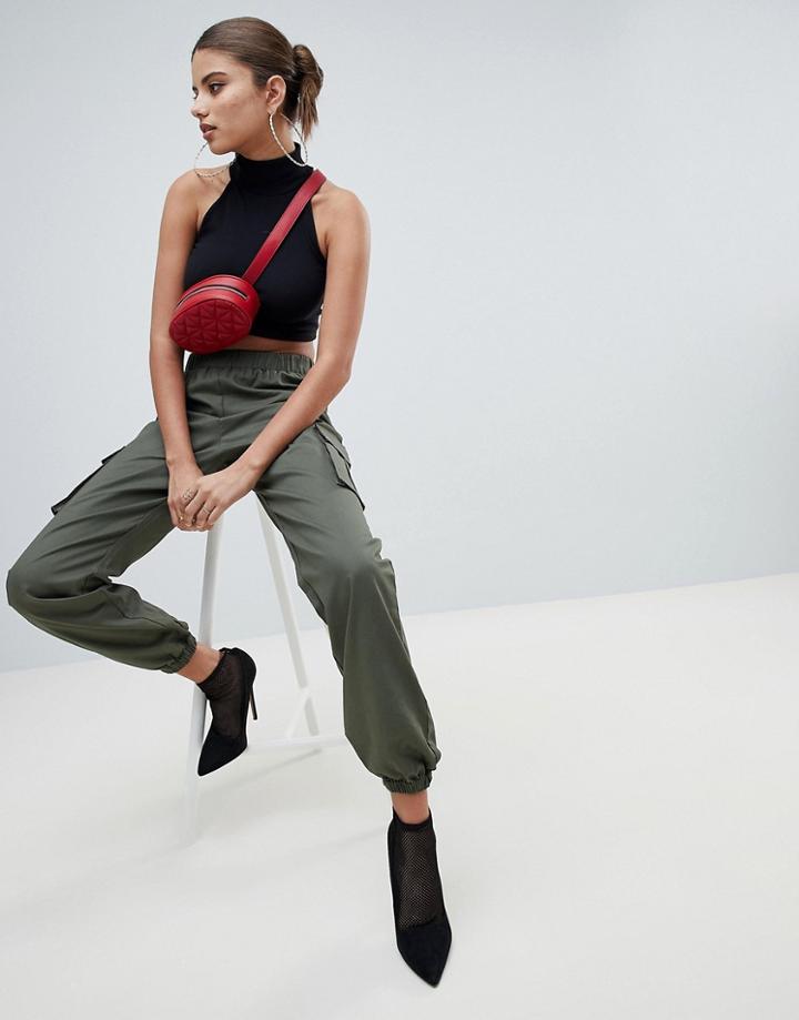Prettylittlething Pocket Detail Cargo Pants - Green