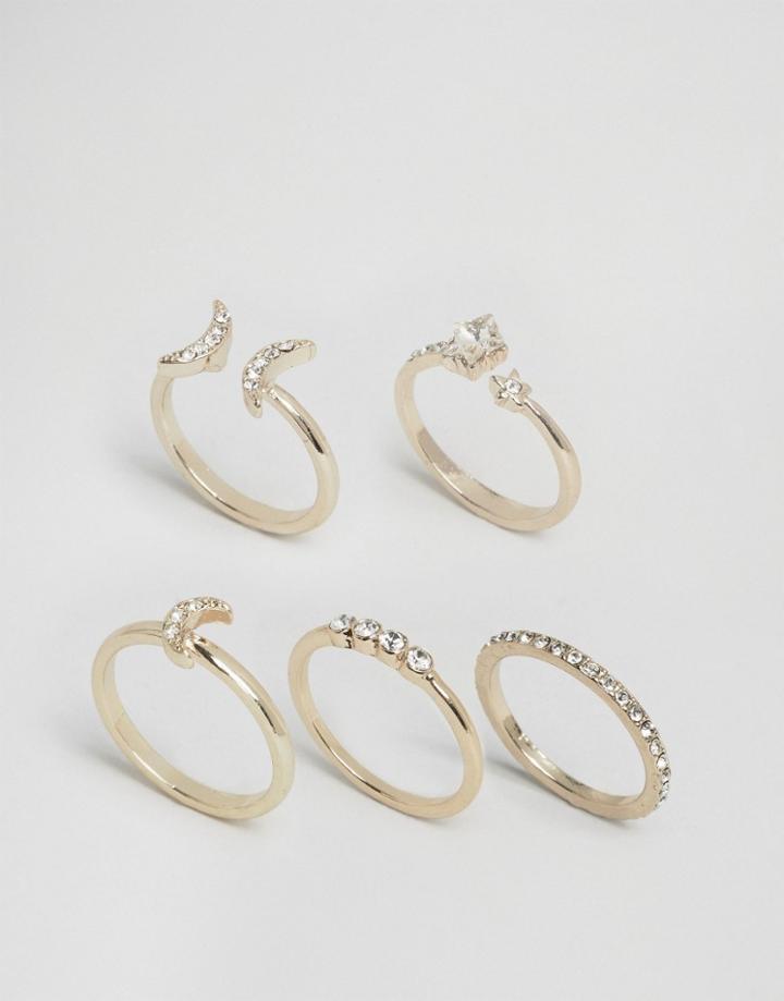Lipsy Ariana Grande Moon & Star Multipack Rings - Silver