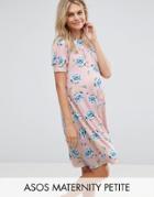 Asos Maternity Petite Swing Dress With Puff Sleeve In Pretty Floral - Multi
