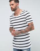 Asos Viscose Jersey Longline Stripe T-shirt - White