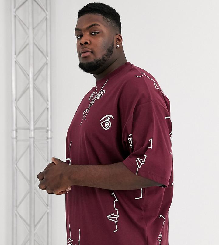 Asos Design Plus Oversized T-shirt With All Over Line Print