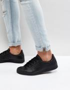 Armani Jeans Leather Logo Sneaker In Black - Black