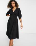 Asos Design Wrap Front Midi Dress With Trim At Neckline In Black