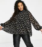 Asos Design Curve Long Sleeve Pleated Trapeze Top In Floral Print-red
