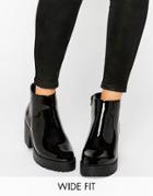 New Look Wide Fit Chunky Patent Faux Leather Ankle Boot - Black