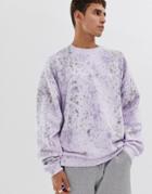 Asos Design Oversized Sweatshirt With Rain Wash Effect-purple