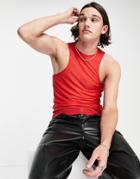 Asos Design Muscle Racer Front And Back Tank Top In Red Mesh