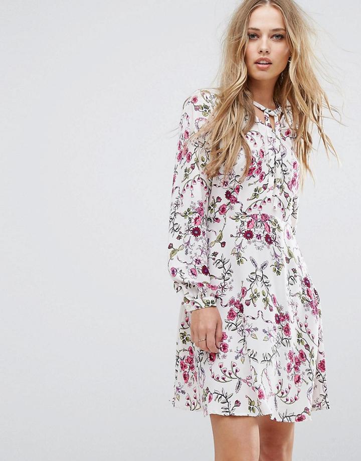 Vero Moda Tie Neck Floral Shift Dress - Multi