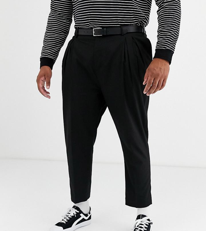 Asos Design Plus Tapered Crop Smart Pants With Double Pleat In Black