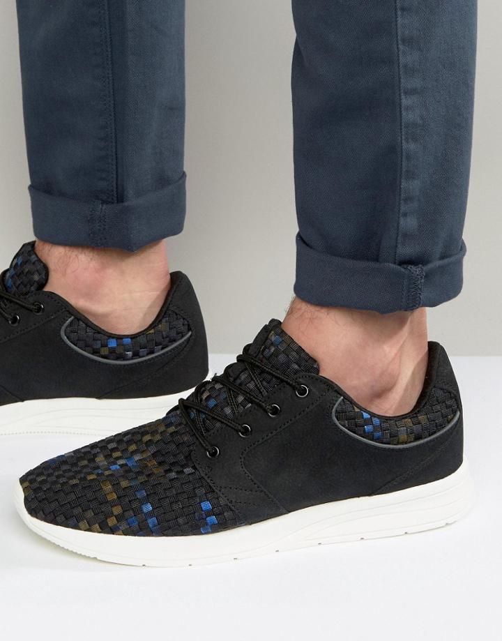 Pull & Bear Woven Sneakers In Black And Blue - Black