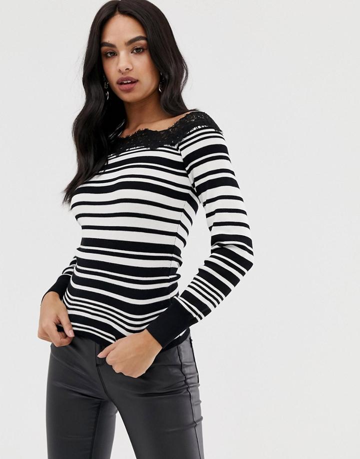 Lipsy Stripe Off The Shoulder Top - Black