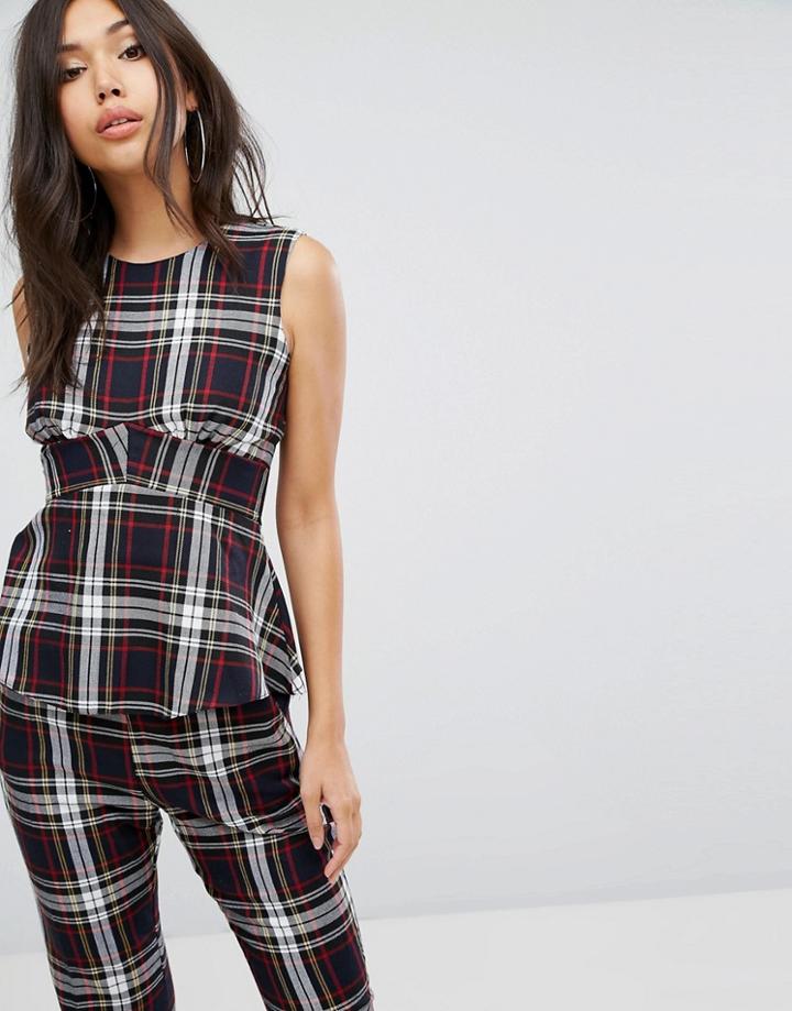 Prettylittlething Plaid Check Structured Top - Multi