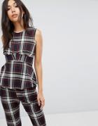Prettylittlething Plaid Check Structured Top - Multi