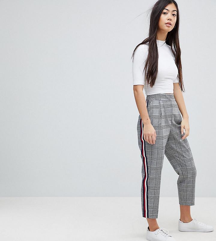 Asos Petite Tailored Pants In Mono Check With Sports Trim - Multi