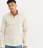 Asos Design Tall Stretch Slim Fit Poplin Shirt In Ecru