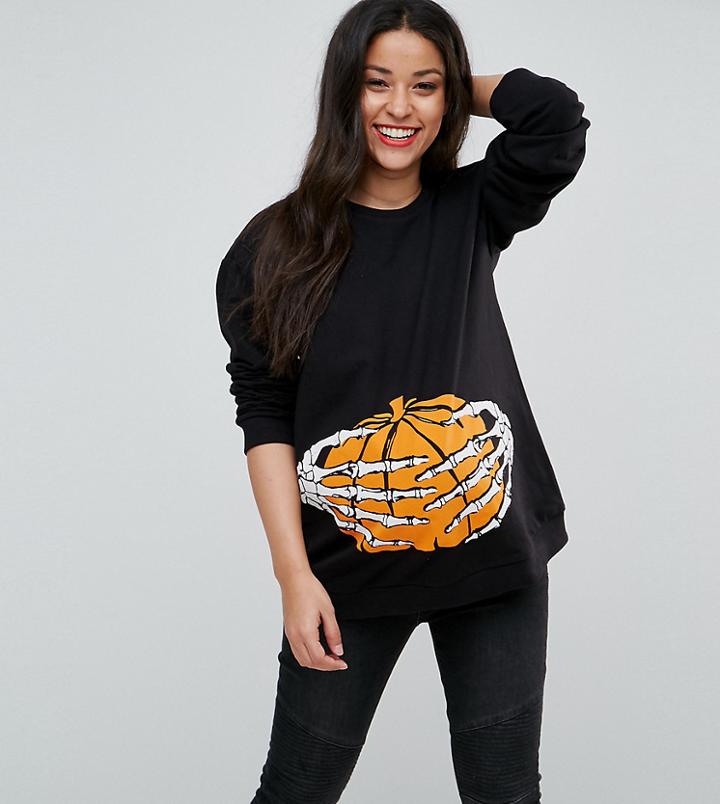 Asos Maternity Tall Halloween Skeleton Hand Sweatshirt - Black
