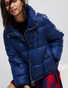 Stradivarius Puffer Jacket With Zip Detail - Blue