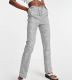 Asos Design Tall Straight Leg Pull On Poplin Pants In Mono Check-black